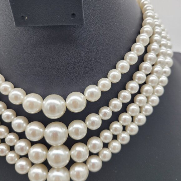 Vtg Signed Japan Faux Pearl White Multistrand Choker Collar Necklace Graduated - Picture 4 of 8